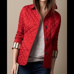 Red Burberry quilted jacket